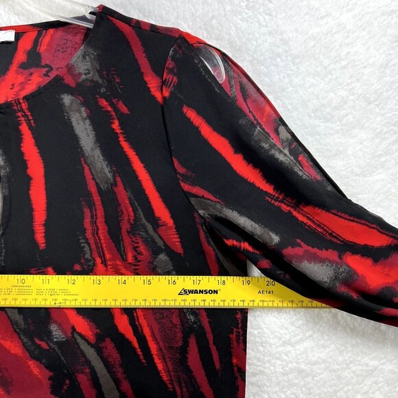 Halston Women M Red Black Abstract Witchy Long Bell Sleeve Fairy Blouse Boho Top - Picture 8 of 10